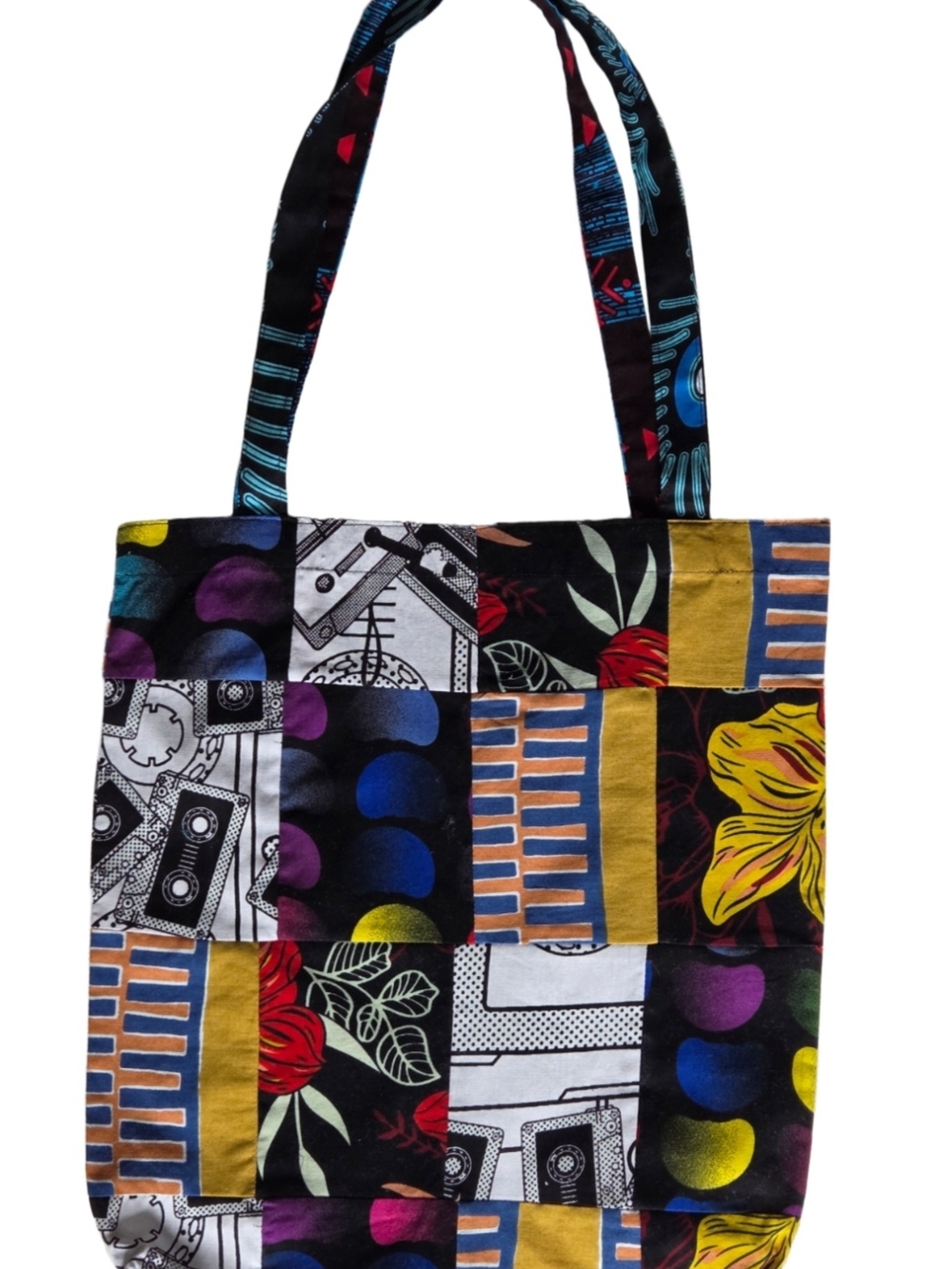 ZURI Patchwork Multicolor Cotton Tote Bag Vibrant Floral  Geometric  African